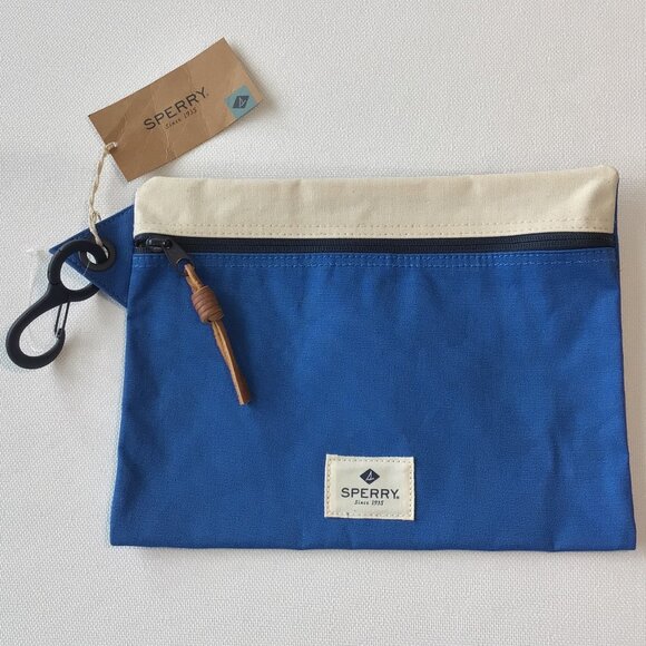NWT Sperry Large Tote Bag & Pouch Set Canvas Blue & Natural - Picture 3 of 14